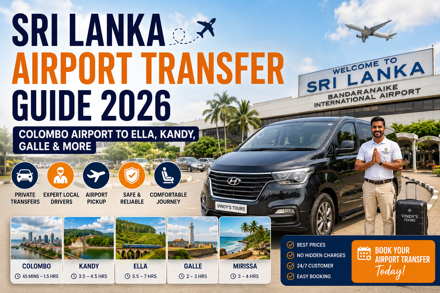 Private airport transfer vehicle and driver outside Colombo Bandaranaike International Airport in Sri Lanka
