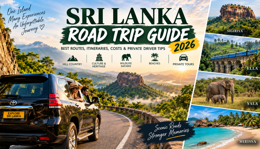 Sri Lanka Road Trip Guide 2026 with private car through mountains and tea plantations