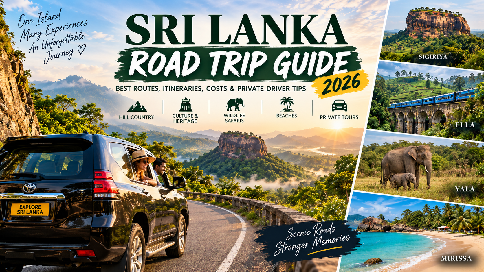Sri Lanka Road Trip Guide 2026 with private car through mountains and tea plantations